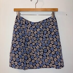 Vintage Blue and Cream Floral Mini Skirt